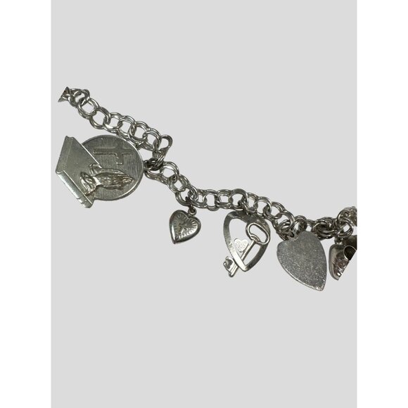 Vintage Forstner Charm Bracelet With Heart & Cross Charms And Pink Stone Accent - Picture 8 of 16